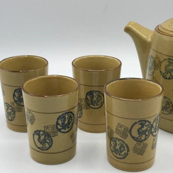 Vintage Pier 1 Japanese Style Teapot Set | Porcelain Tea Pot With 4 Mugs - Picture 5 of 6